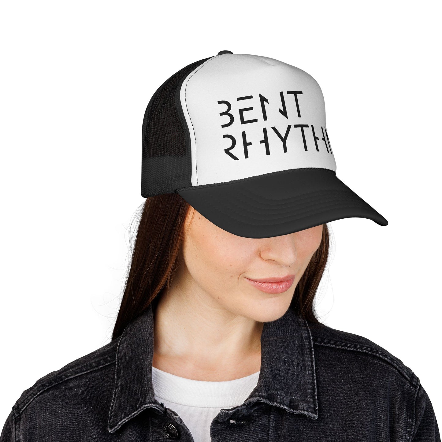 Bent Rhythm Trucker Cap — Retro Minimalist Music Logo Hat